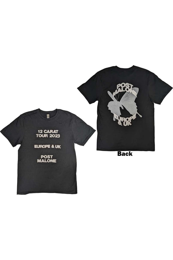 Post Malone Unisex T-Shirt: Butterfly Logo 2023 Tour (Back Print & Ex-Tour)