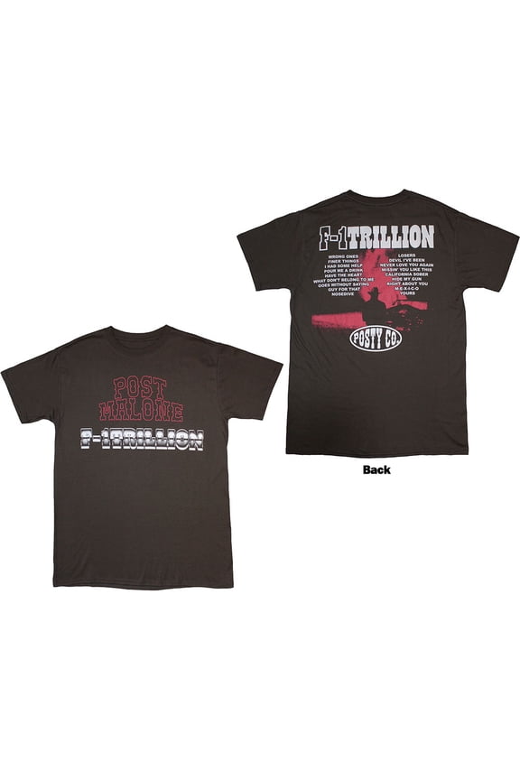 Post Malone Unisex T-Shirt F-1 Trillion (Charcoal Grey) (Back Print) (X-Large)