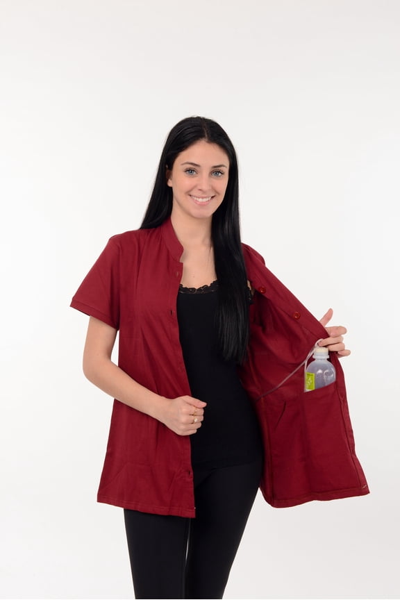 Post Mastectomy Band collar shirt with Drain pockets Camisole for Drain Management Systems Color: Maroon, Size: Large