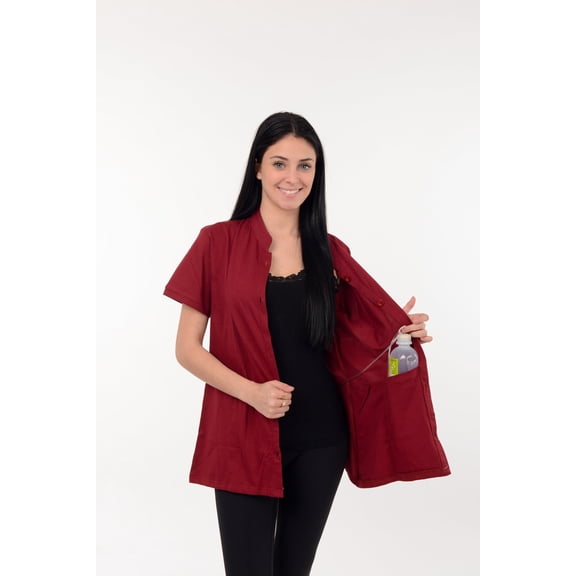 Post Mastectomy Band collar shirt with Drain pockets Camisole for Drain Management Systems Color: Maroon, Size: X-Large