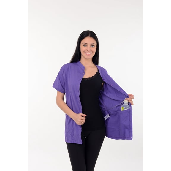 Post Mastectomy Band collar shirt with Drain pockets Camisole for Drain Management Systems Color: Purple, Size: XX-Large