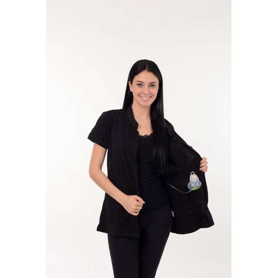 Post Mastectomy Band collar shirt with Drain pockets Camisole for Drain Management Systems Size: Large, Color: Black