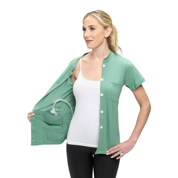 Post Mastectomy Band collar shirt with Drain pockets Camisole for Drain Management Systems Size: XX-Large, Color: Olive