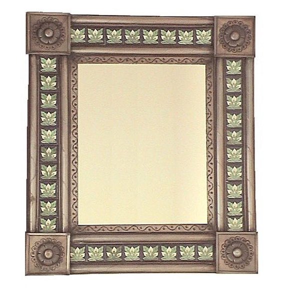 Post Medium Brown Three-Lily Tile Mexican Mirror