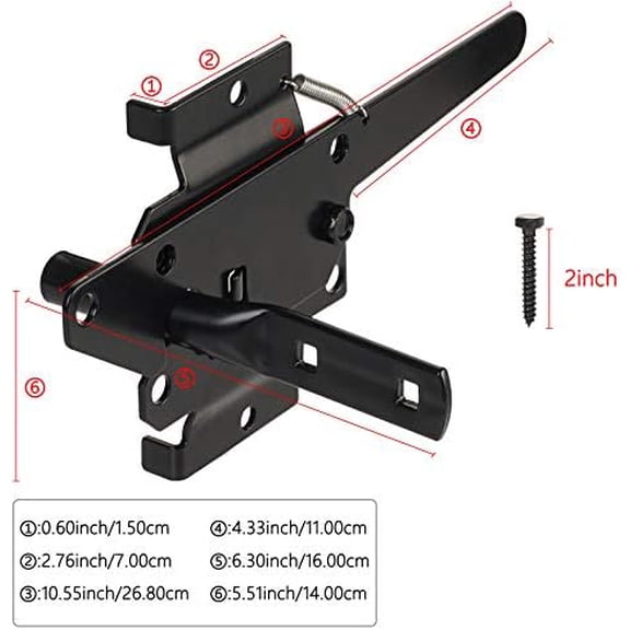 Post Mount Gate Latch for Wooden Fence - Heavy Duty Self Locking Gate Latch Hardware for Pool/Garden Gate Safety Latch, Automatic Fingertip Release Latches for Vinyl/Wood Fence, Black Finish