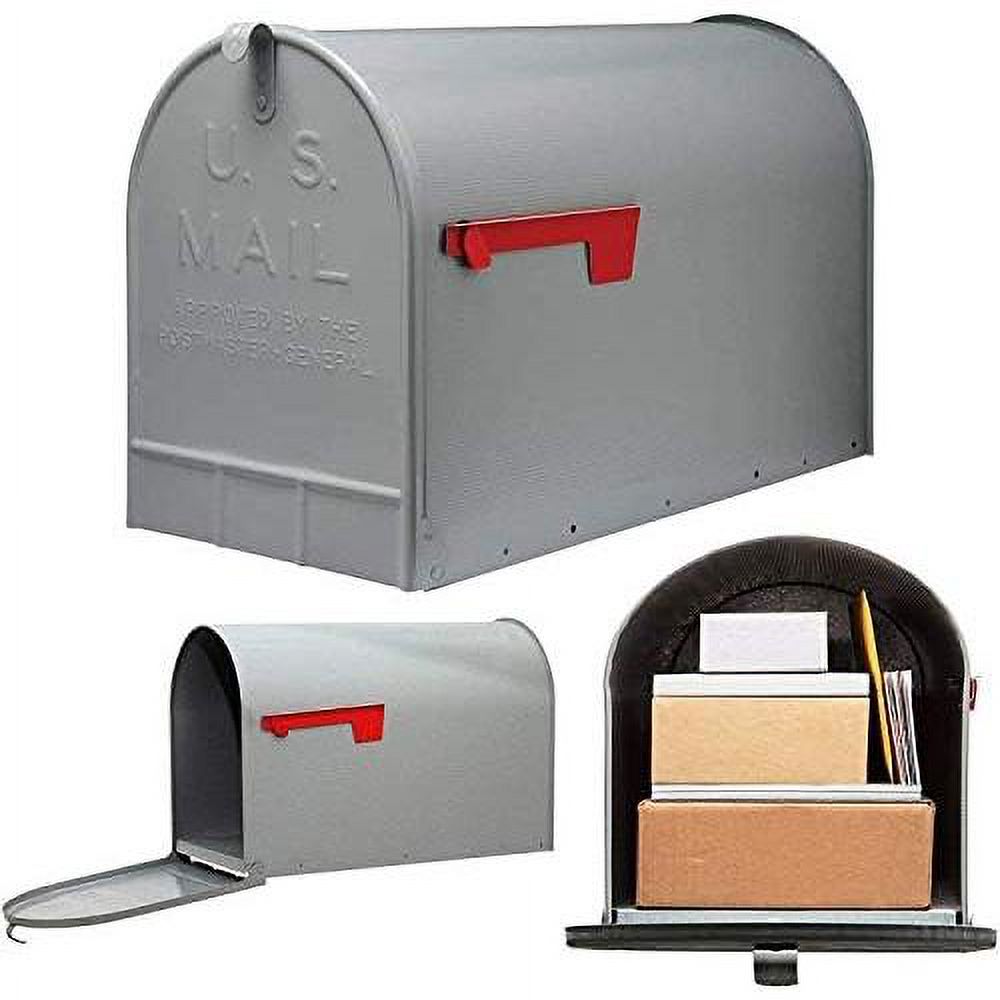 Post Mount Mailbox Extra Large Postal Storage Box Gray Galvanized Steel