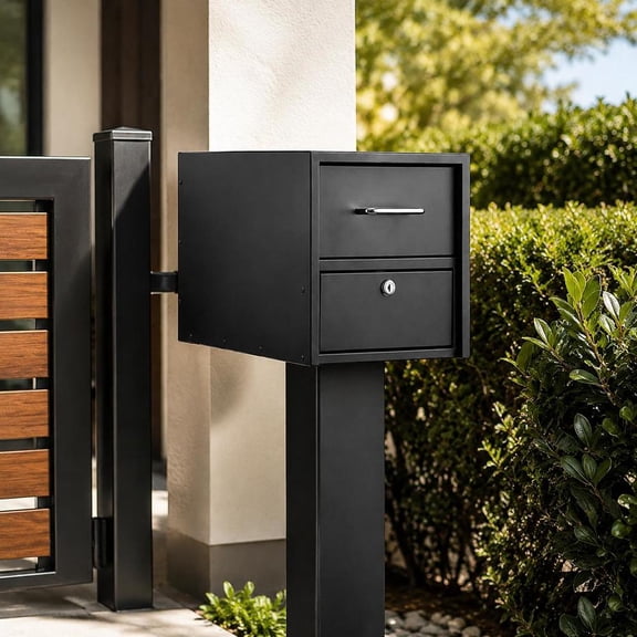 Post Mount Mailbox, lockable with magnetic door, anti-pry metal construction, weather-resistant for outdoor use