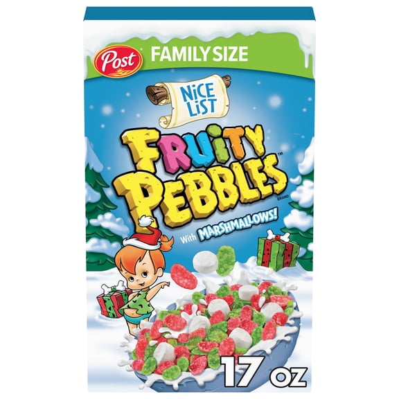 Post Nice List Fruity PEBBLES with Marshmallows, Gluten Free Rice Cereal, 17 Oz Box