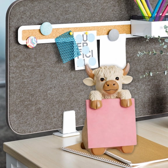Post It Note Dispenser,Sticky Note Dispenser,Highland Cow Pop-up Sticky Note Dispenser, Includes 1 Pad of 3x3 in Super Sticky Notes, 100 Sheets, Resin Cute Handmade Desk Holder(White)