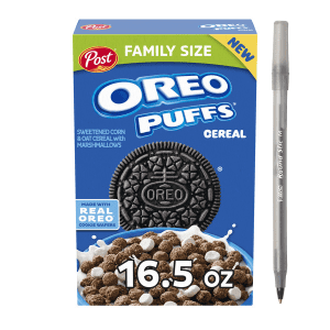 Post OREO PUFFS Cereal, Chocolate Breakfast Cereal, 16.5 oz box with pan