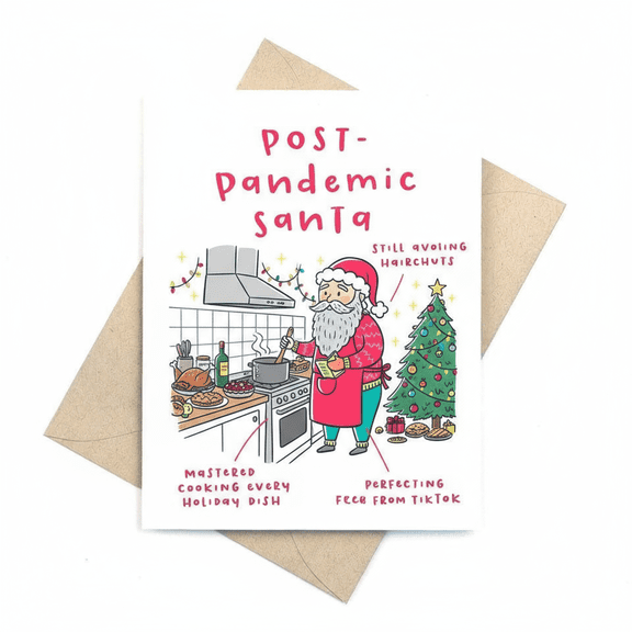 Post-Pandemic Santa Christmas Card Humorous Holiday Greeting for Family and Friends Blank Inside with Envelope Perfect for Celebrating the Festive Season