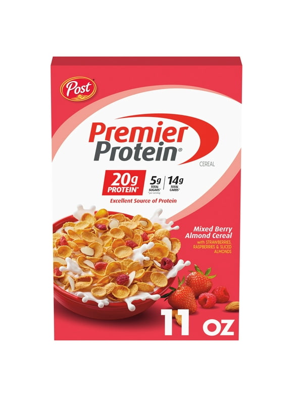 Post Premier Protein Mixed Berry Almond Cereal, Mixed Berry Protein Cereal, 11 oz Box