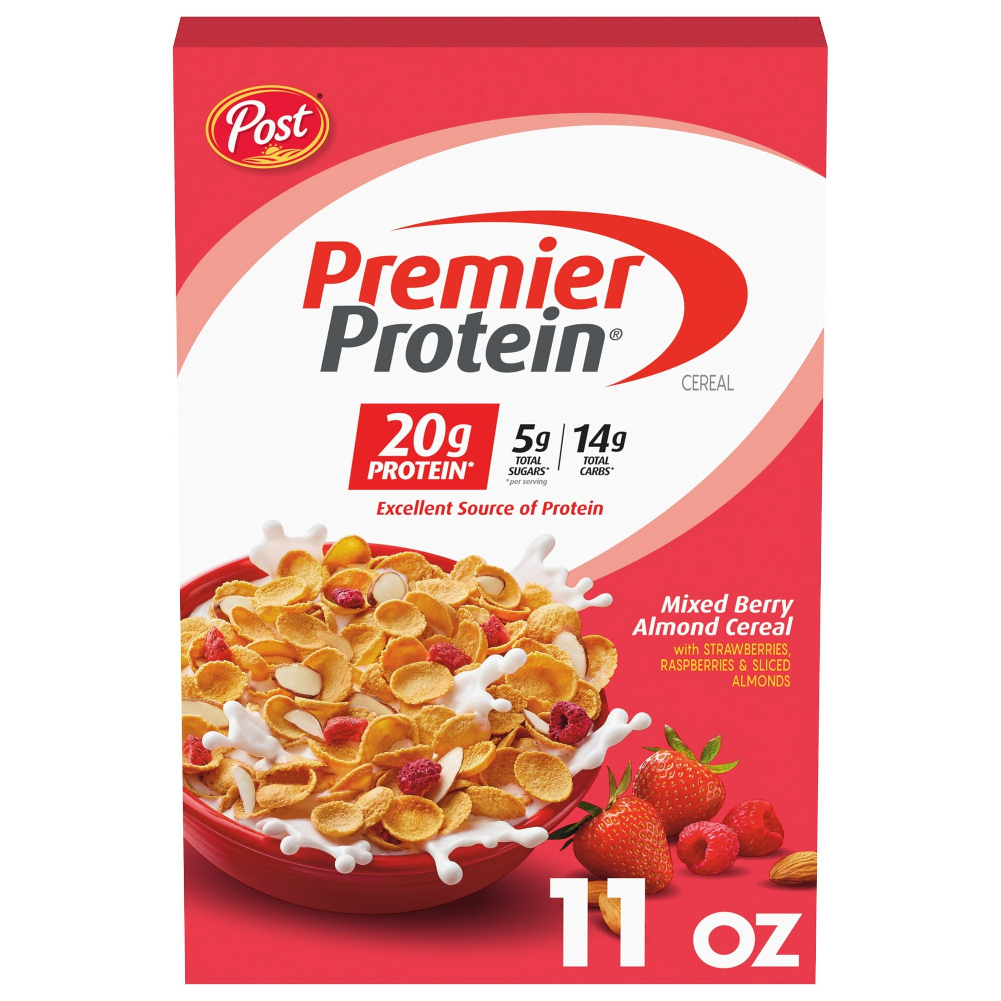 Post Premier Protein Mixed Berry Almond Cereal, Mixed Berry Protein Cereal, 11 oz (Pack 2)