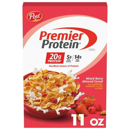 Post Premier Protein Mixed Berry Almond Cereal, Mixed Berry Protein Cereal, 11 oz (Pack 2)