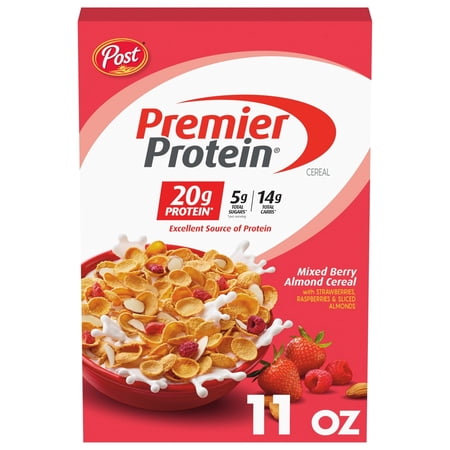 Post Premier Protein Mixed Berry Almond Cereal, Mixed Berry Protein Cereal, 11 oz (Pack 4)