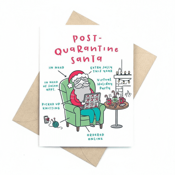 Post-Quarantine Santa Card Extra Jolly Holiday Greeting Card with Envelope Ideal for Christmas, Virtual Parties, and Festive Cheer