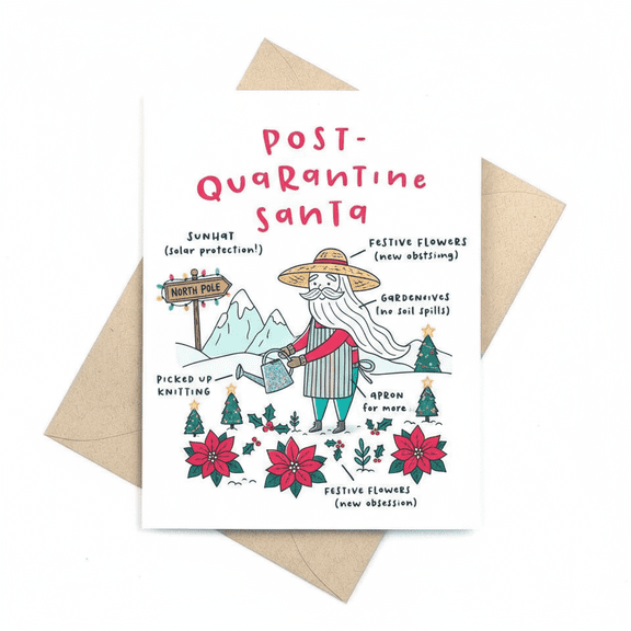 Post-Quarantine Santa Greeting Card Humorous Holiday Card with Fun Illustrations Blank Inside, Envelope Included Perfect for Christmas Greetings and Festive Wishes