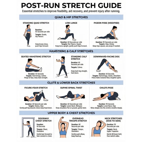 Post Run Stretching Poster, Stretching Exercise Poster, Flexibility Map, Simple Exercise Poster, Daily Exercise, Marathon Training Cooling Program Poster