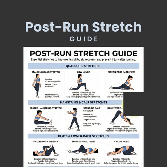 Post Run Stretching Poster, Stretching Exercise Poster, Flexibility Map, Simple Exercise Poster, Daily Exercise, Marathon Training Cooling Program Poster