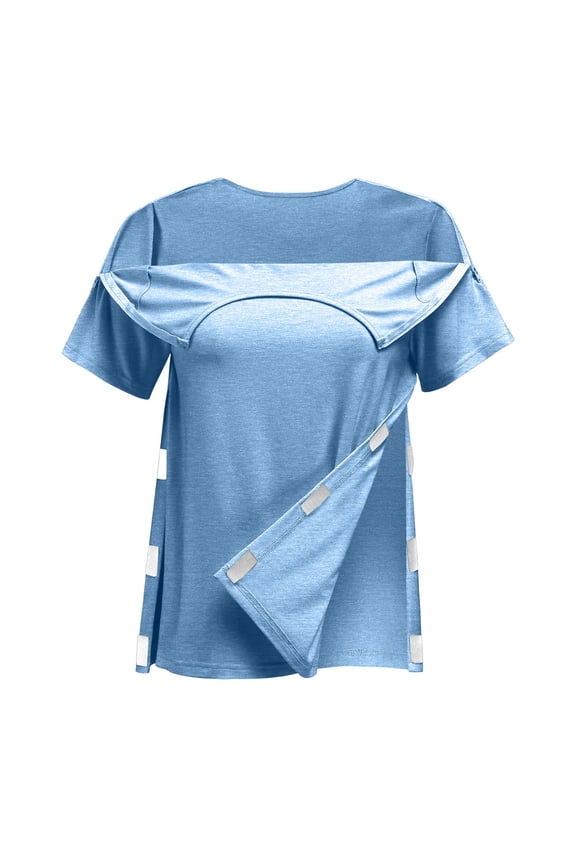 Post Shoulder Surgery Shirts Women Short Sleeve Postoperative Care Tops Can Open Collar Half Zippers Tear Away Shirts Easy To Wear and Take Off Adaptive Clothing