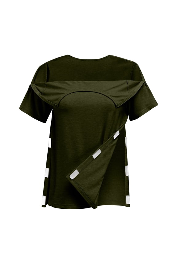 Post Shoulder Surgery Shirts Women Short Sleeve Postoperative Care Tops Can Open Collar Half Zippers Tear Away Side Velcro Shirts Easy To Wear and Take Off Chemo Port Adaptive Cloth