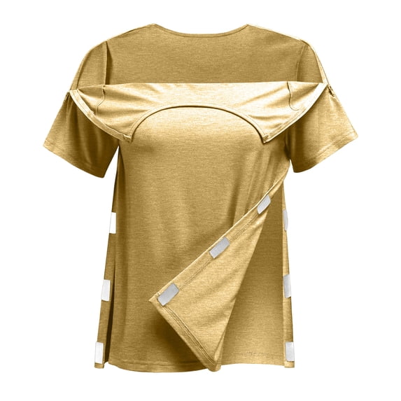 Post Shoulder Surgery Shirts Women Short Sleeve Postoperative Care Tops Can Open Collar Half Zippers Tear Away Tops Easy To Wear and Take Off Chemo Port Adaptive Cloth