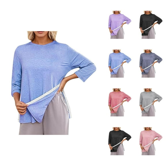 Post Shoulder Surgery Shirts for Women 3/4 Sleeve Tear Away Side Slit Crewneck Chemo Port Adaptive Clothing