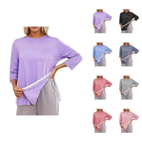 Post Shoulder Surgery Shirts for Women 3/4 Sleeve Tear Away Side Slit Crewneck Chemo Port Adaptive Clothing