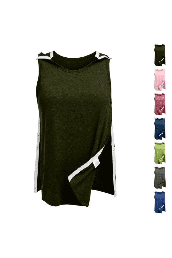 Post Shoulder Surgery Shirts for Women Tear Away Snap Button Rotator Cuff Shirt Mastectomy Chemo Port Access Tank Tops Army Green S