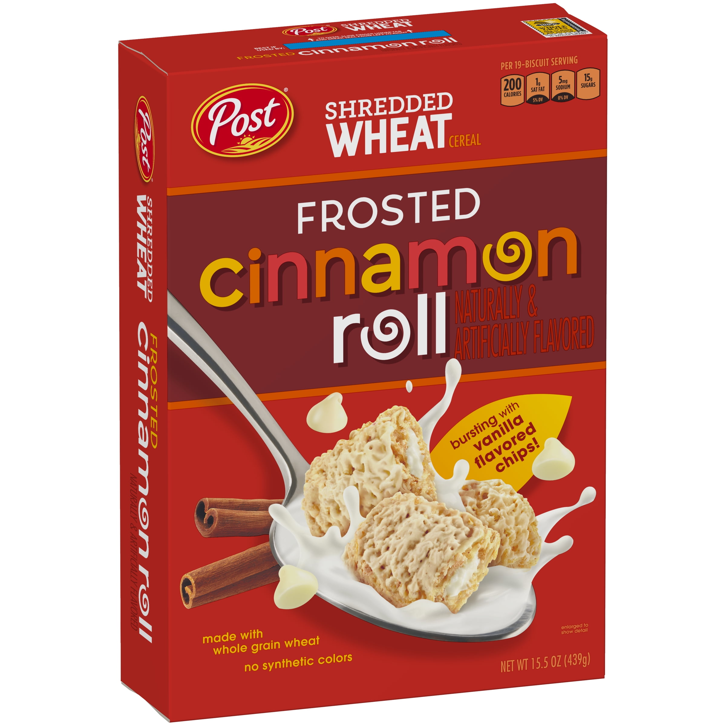 Post Shredded Wheat, Breakfast Cereal, Frosted Cinnamon Roll, 15.5 Oz
