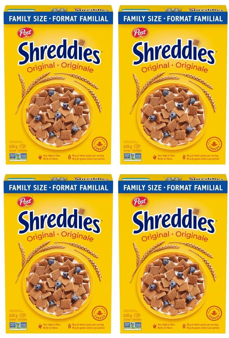 Post Shreddies Breakfast Cereal, Family Size, 635g (4 Pack)