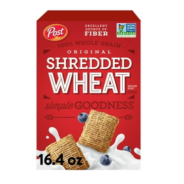 Post Spoon Size Shredded Wheat, Whole Grain Breakfast Cereal, Excellent Source of Fiber, Kosher 16.4 OZ (Pack 2)