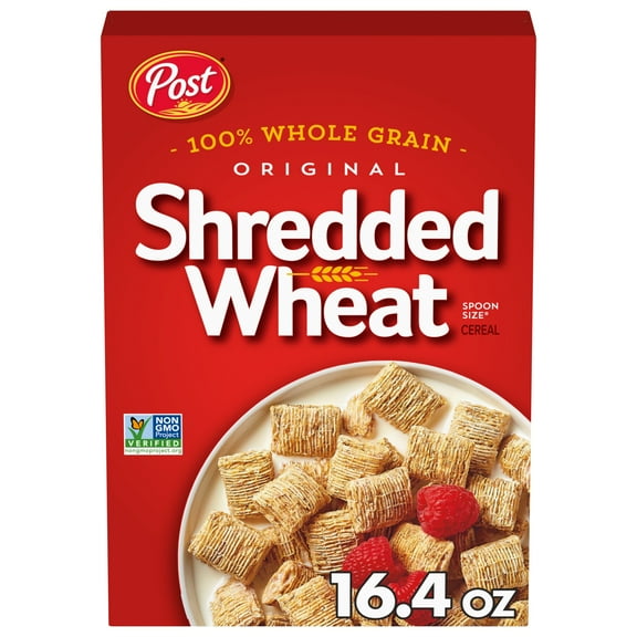 Post Spoon Size Shredded Wheat, Whole Grain Breakfast Cereal, High Fiber, Kosher, Crunchy 16.4oz Box