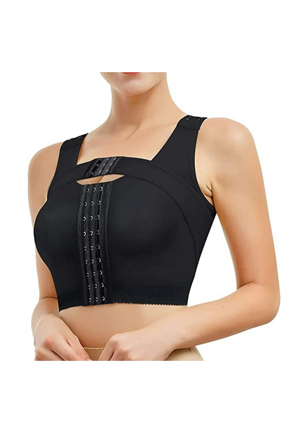 Post-Surgery Closure Bra for Women Posture Corrector Compression Shapewear Tops with Support Band-Black -S