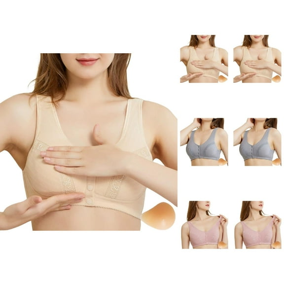 Post Surgery Front Closure Bras for Women with Left Silicone Prosthesis Front Snap Bralette Post Mastectomy Bra
