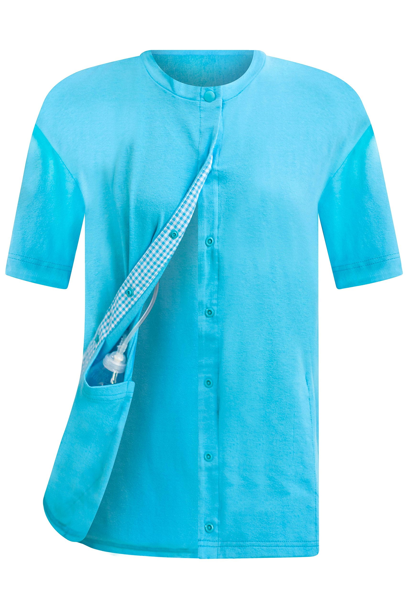 Post Surgery Mastectomy Shirt With Drain Management Pockets - Aqua