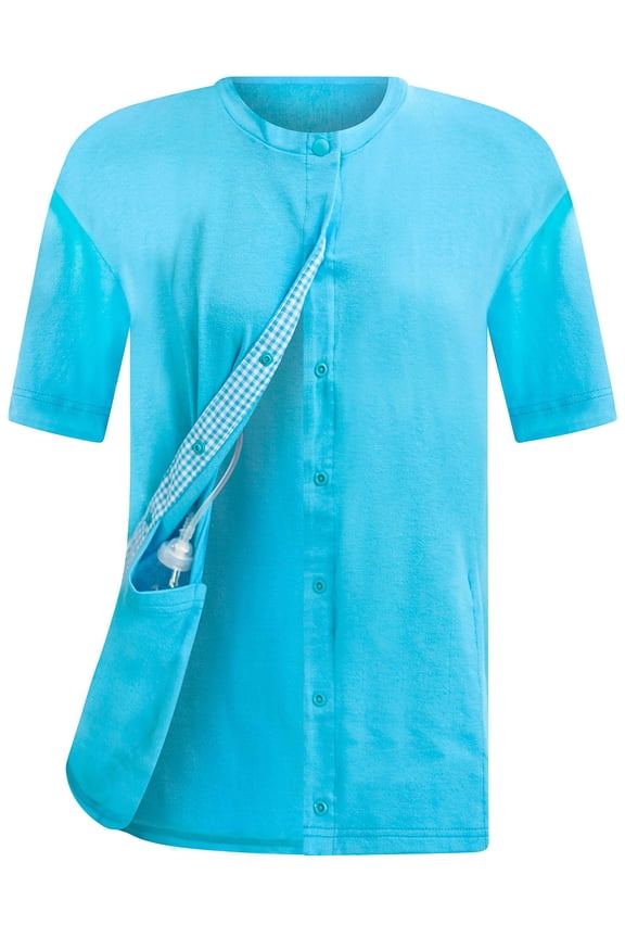 Post Surgery Mastectomy Shirt With Drain Management Pockets - Aqua Tee- Mastectomy Shirts With Drain Pockets - Breast Cancer Post Surgery Clothing for Women - Shirts With Drain Pockets Post Mastectomy