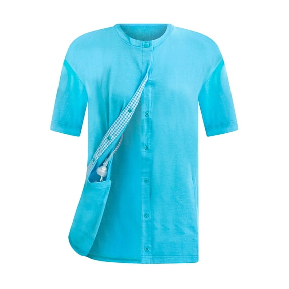 Post Surgery Mastectomy Shirt With Drain Management Pockets - Aqua Tee- Mastectomy Shirts With Drain Pockets - Breast Cancer Post Surgery Clothing for Women - Shirts With Drain Pockets Post Mastectomy