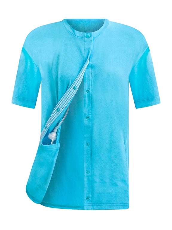 Post Surgery Mastectomy Shirt With Drain Management Pockets - Aqua Tee- Mastectomy Shirts With Drain Pockets - Breast Cancer Post Surgery Clothing for Women - Shirts With Drain Pockets Post Mastectomy