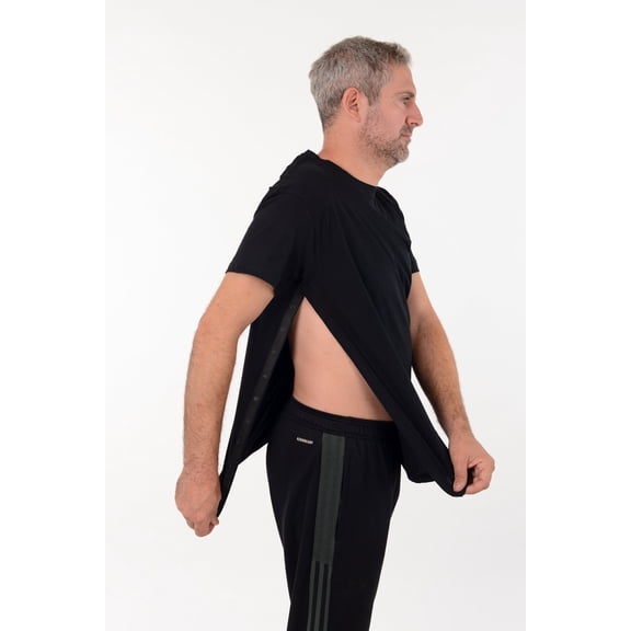 Post Surgery Recovery Tshirt Snap Open TearAway Shirt Color: Black/Men, Size: Large
