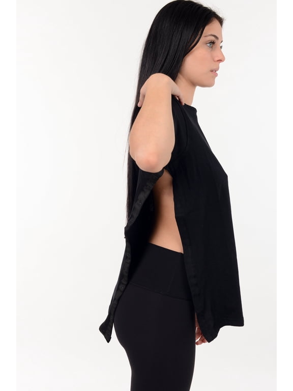 Post Surgery Recovery Tshirt Snap Open TearAway Shirt Color: Black/Women, Size: Large