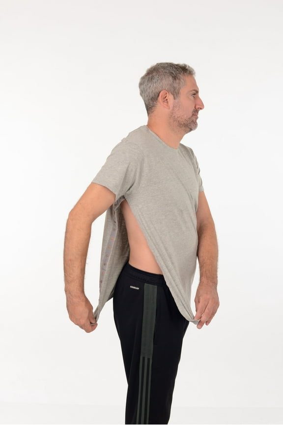 Post Surgery Recovery Tshirt Snap Open TearAway Shirt Color: Gray/Men, Size: XX-Large