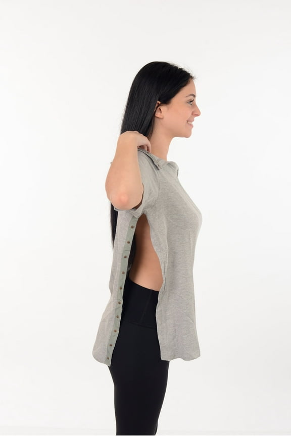 Post Surgery Recovery Tshirt Snap Open TearAway Shirt Color: Gray/Women, Size: Medium