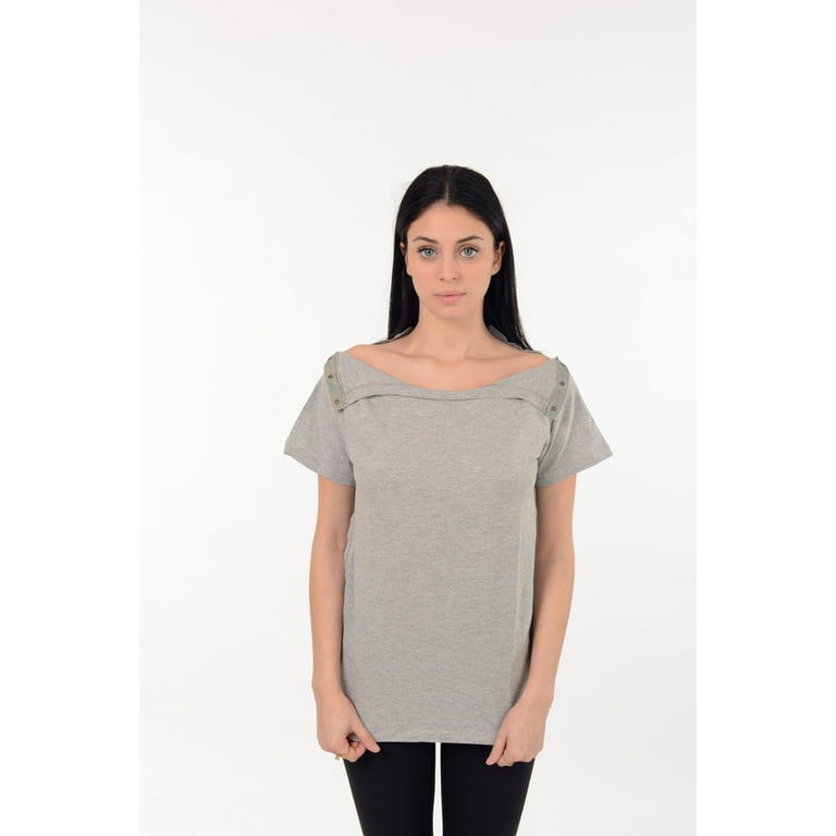 Post Surgery Recovery Tshirt Snap Open TearAway Shirt Color: Gray/Women,  Size: Small