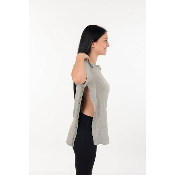 Post Surgery Recovery Tshirt Snap Open TearAway Shirt Color: Gray/Women, Size: Small