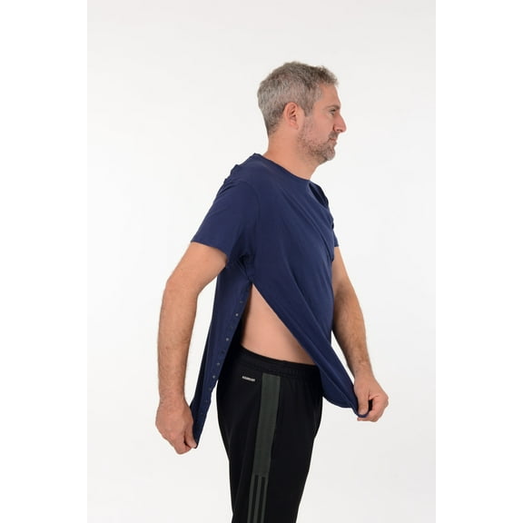 Post Surgery Recovery Tshirt Snap Open TearAway Shirt Color: Navy/Men, Size: Small