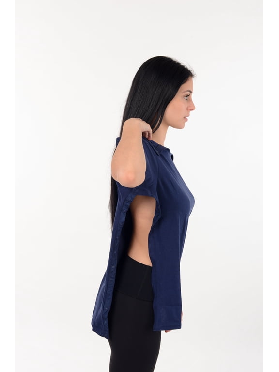 Post Surgery Recovery Tshirt Snap Open TearAway Shirt Color: Navy/Women, Size: XL