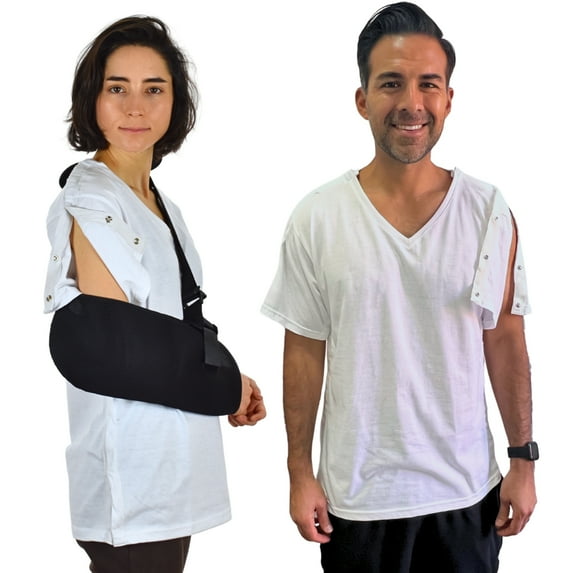 Post Surgery Shirt with Discreet Left & Right Side Snap Access (S, White)
