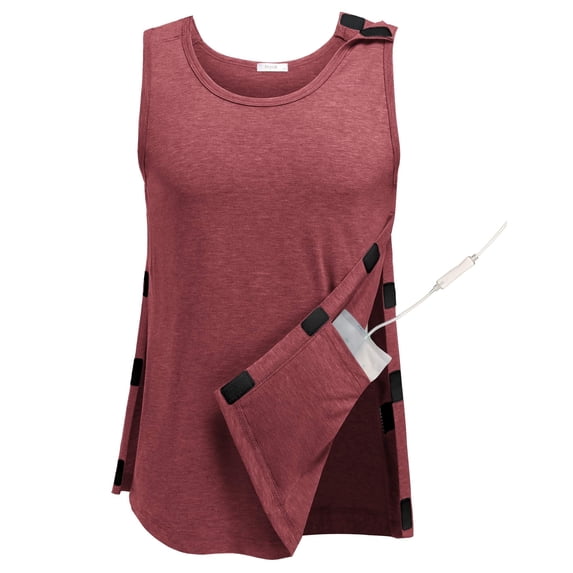 Post Surgery Shirts Men Shoulder Mastectomy Recovery Tank Tops with Drain Pockets Adaptive Rotator Cuff Magic Tape