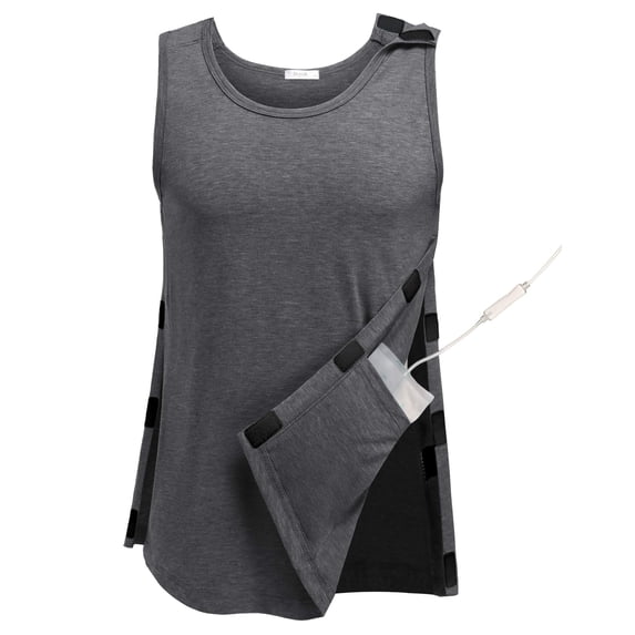 Post Surgery Shirts Men Shoulder Mastectomy Recovery Tank Tops with Drain Pockets Adaptive Rotator Cuff Magic Tape